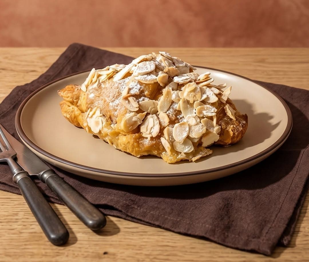 Almond Frangipane croissant on a plate