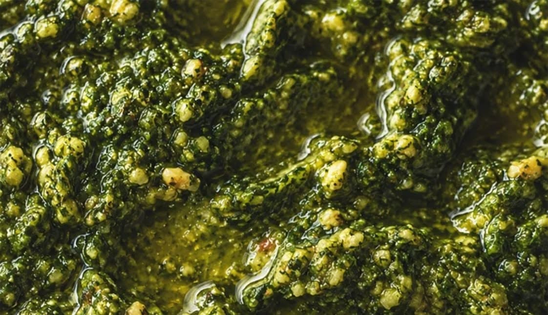 Pesto, glistening with oil
